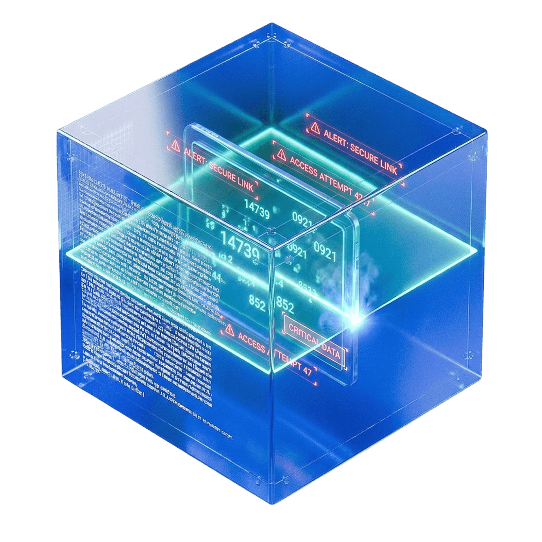 Transparent secure platform cube with an illuminated lock