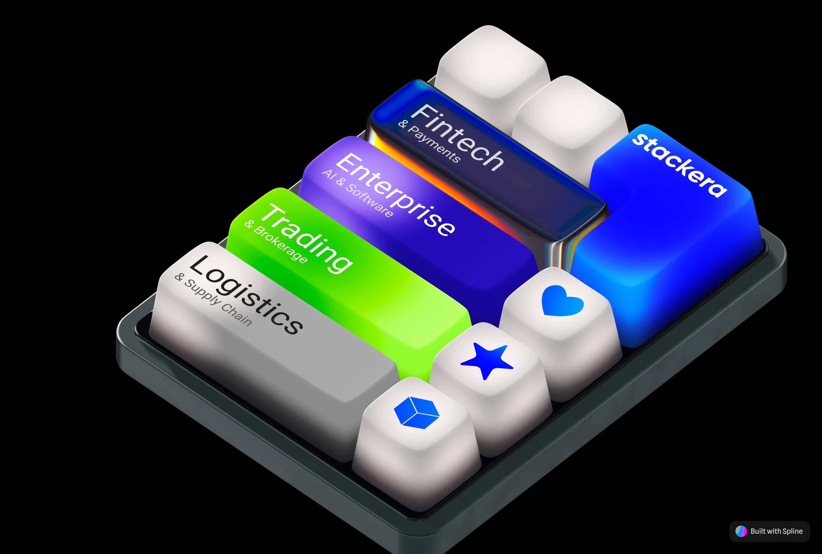 3D keyboard illustration of the industries Stackera serves