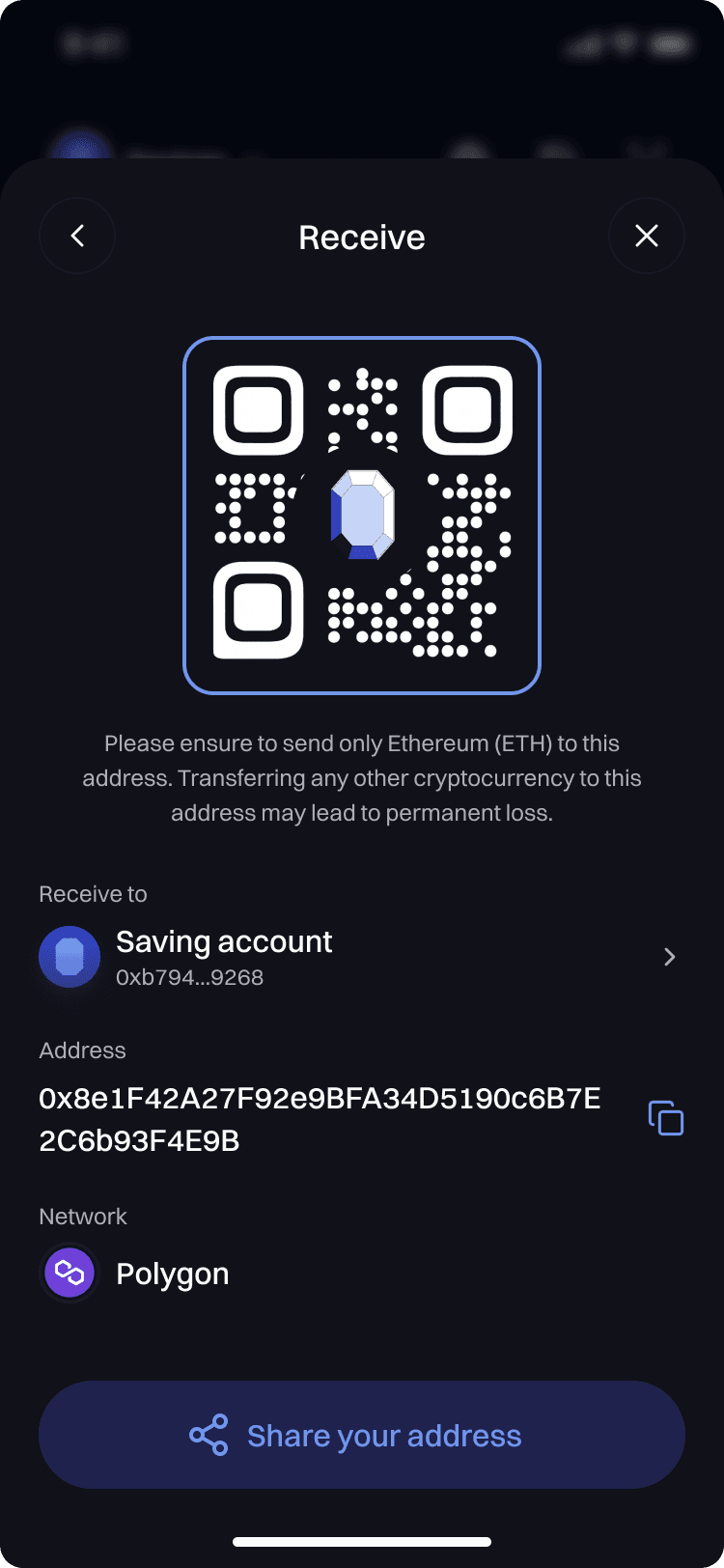 MPC Wallet receive screen