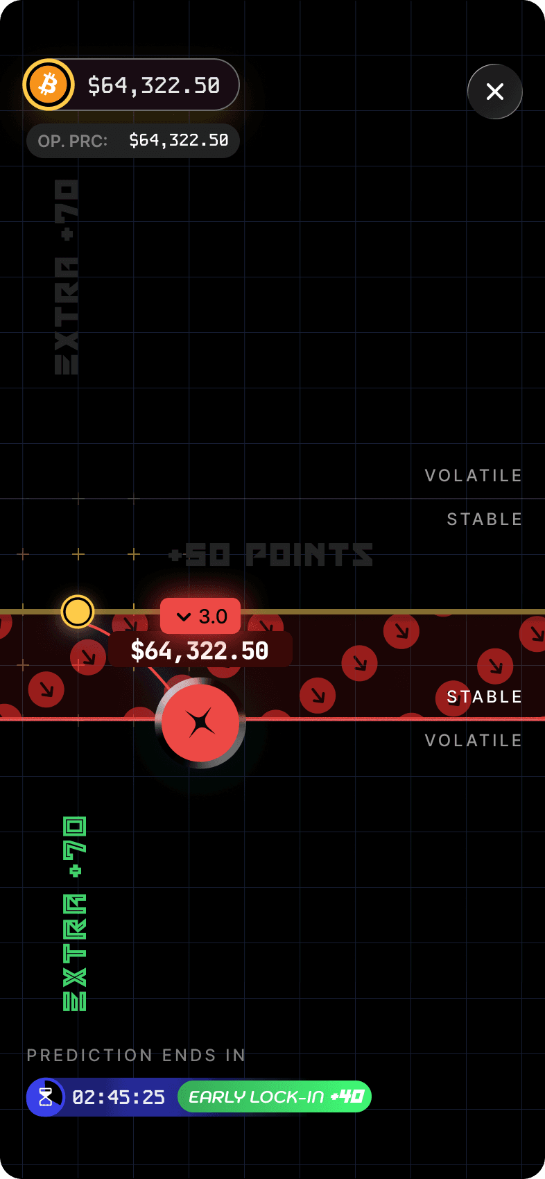 Token Conviction price field with opening price, movement zones, and a prediction countdown