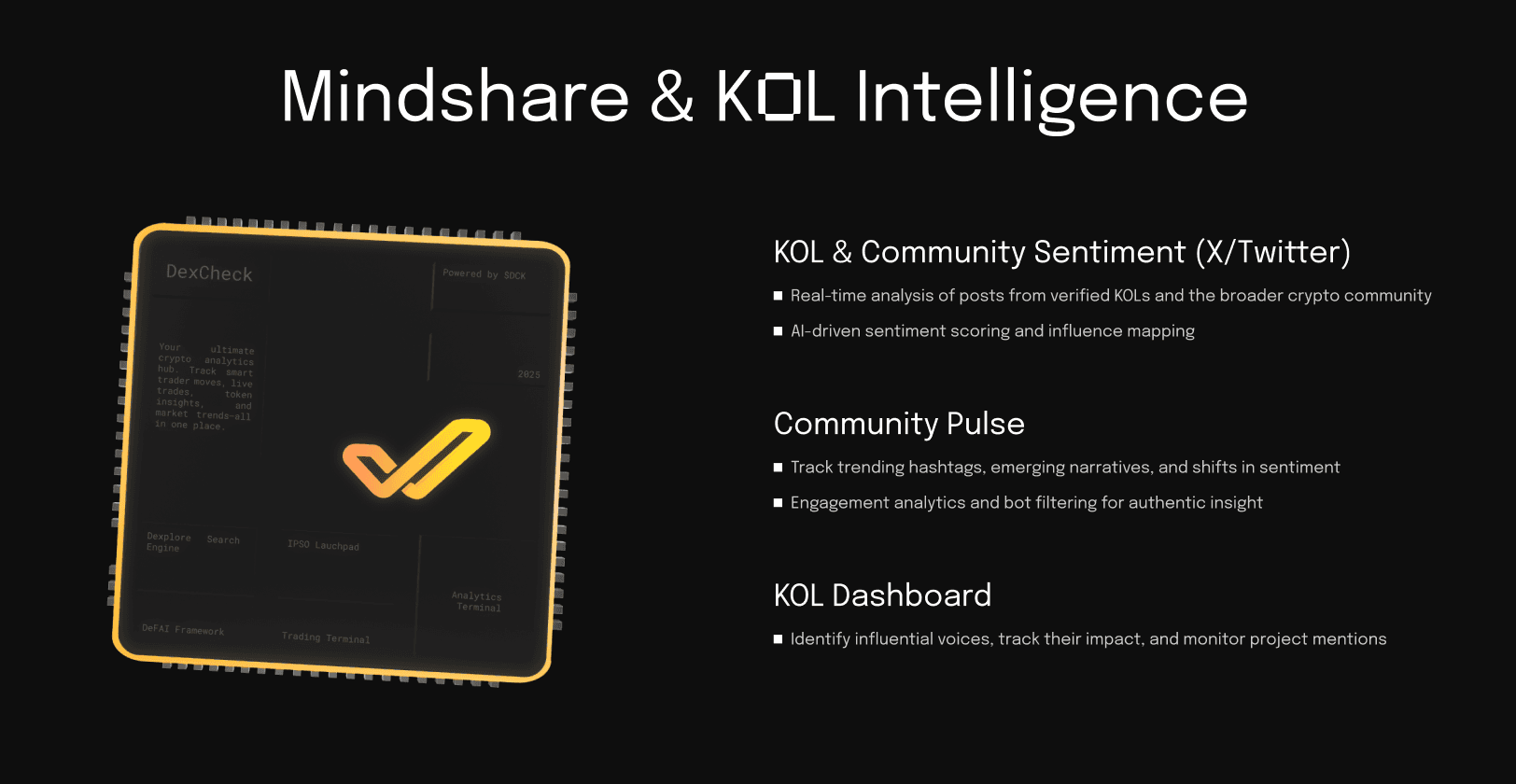 DexCheck mindshare and KOL intelligence capabilities