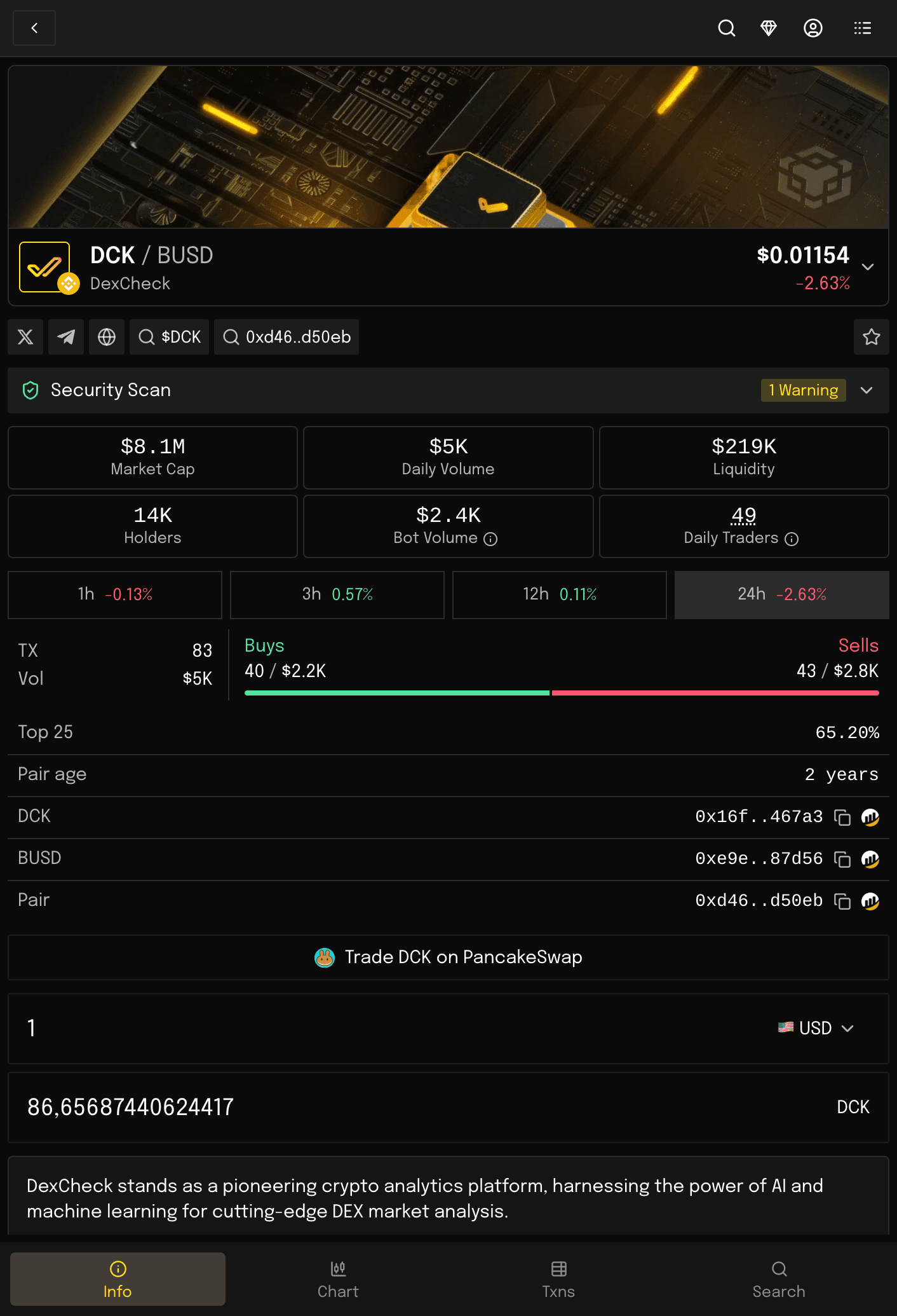 DexCheck token and supply intelligence dashboard