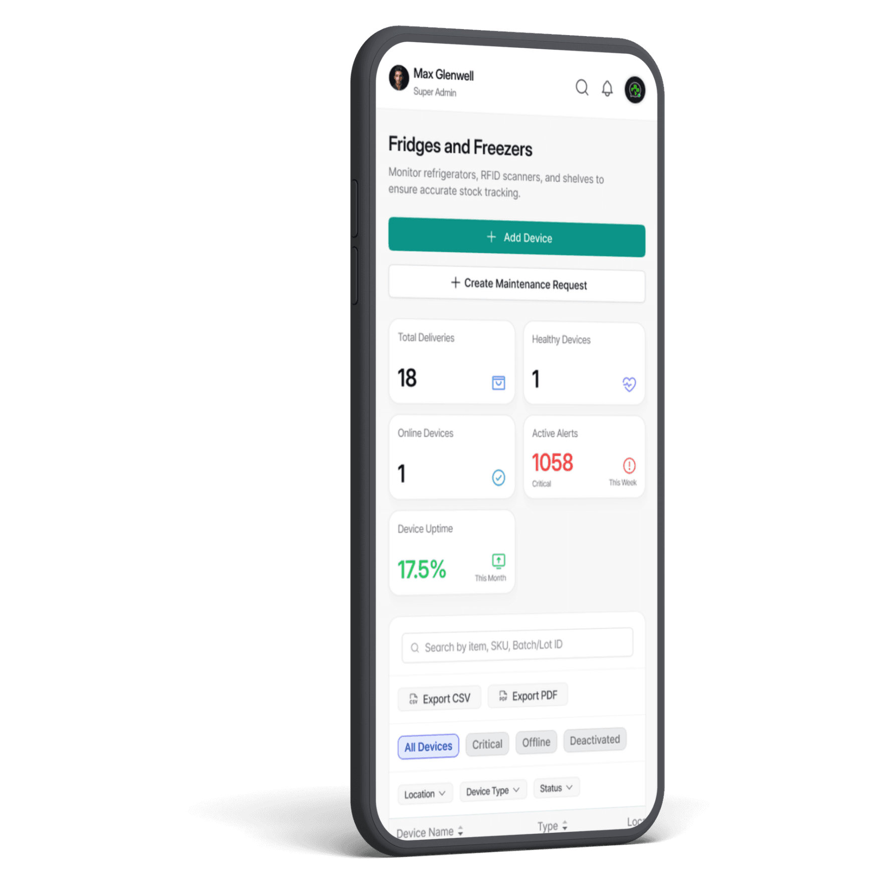 VacTrack fridge and freezer operational data interface