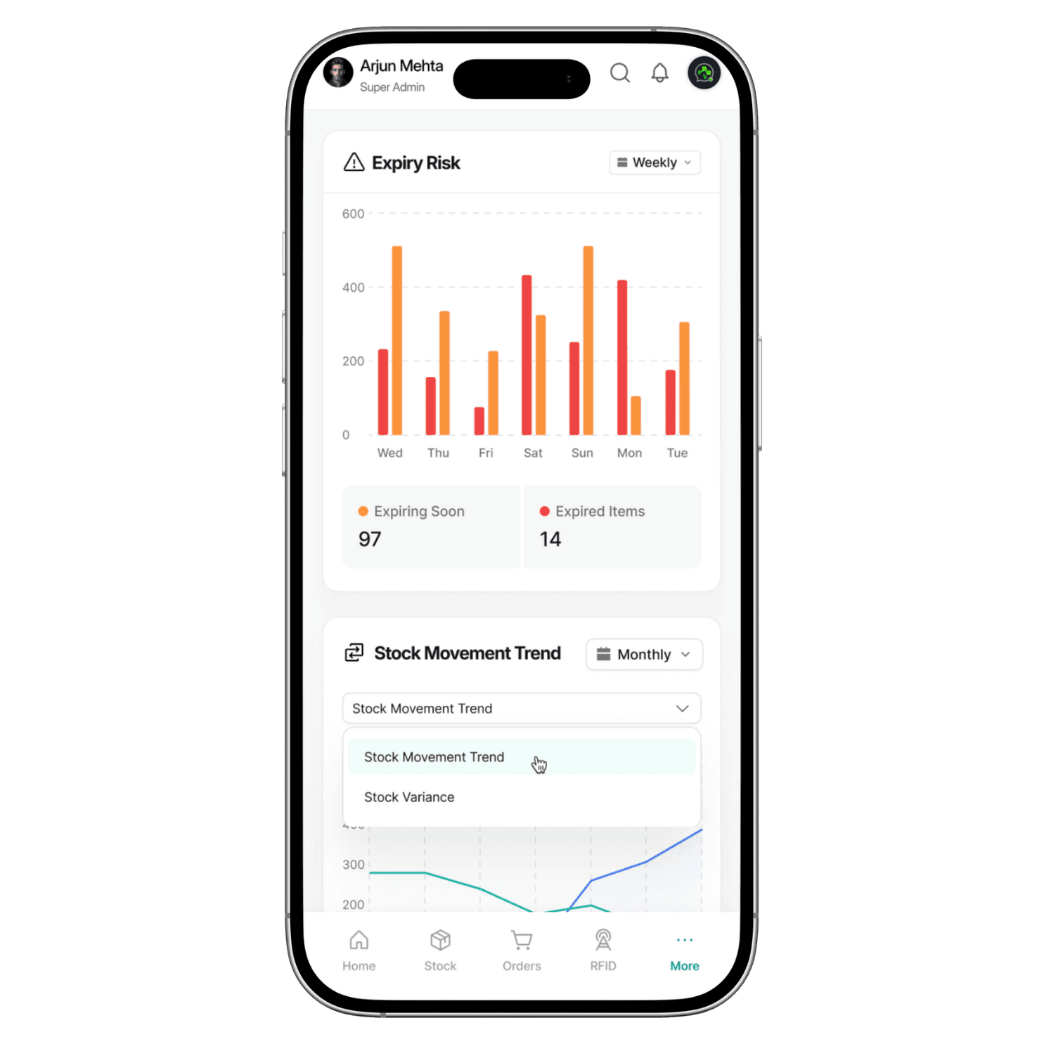 VacTrack stock movement and expiry monitoring interface